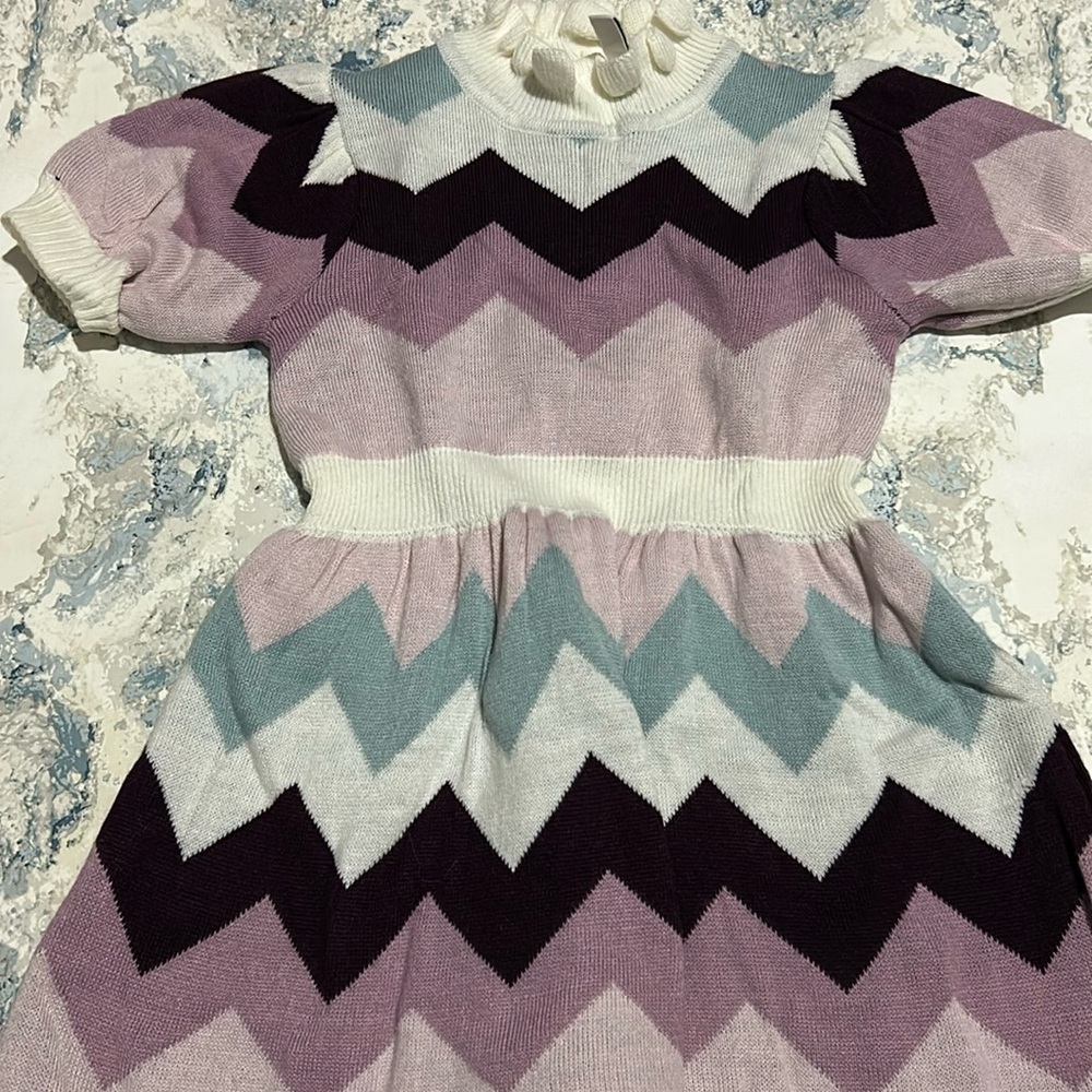 Janie and jack knit kid dress zip zap stripe short sleeve Sz 3